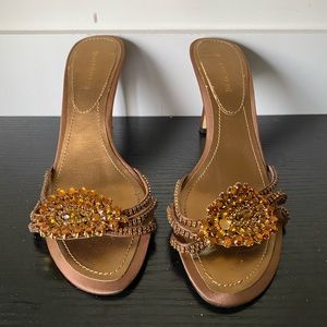 Enzo Angiolini brown satin heels with rhinestones